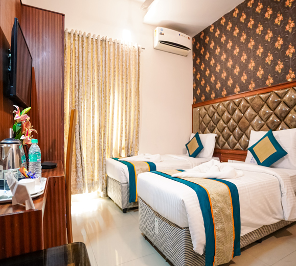 Luxury hotel room with king bed